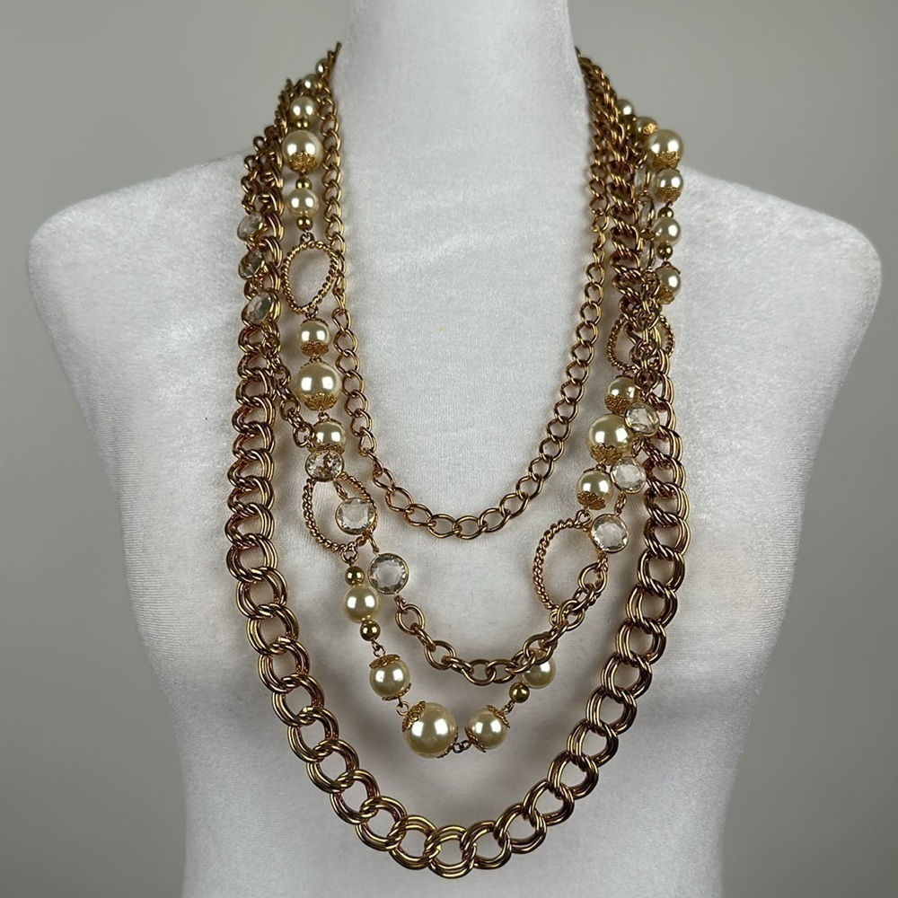 Joan Rivers Classics Signed Faux Pearl & Gold Tone Layered 4-in-1 Necklace NIB - Picture 2 of 8